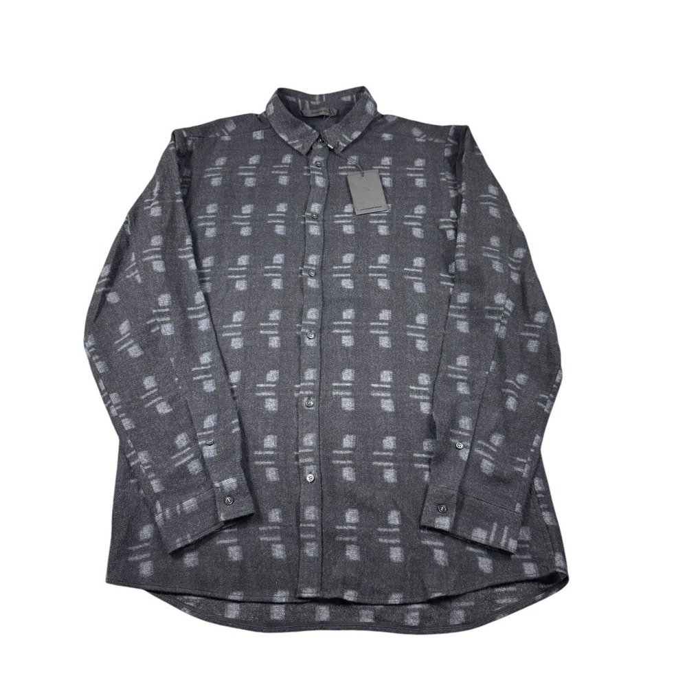 Alexander Wang Black Gray Geometric Pure Wool Mens L/S Button‎ Front 48 NWT